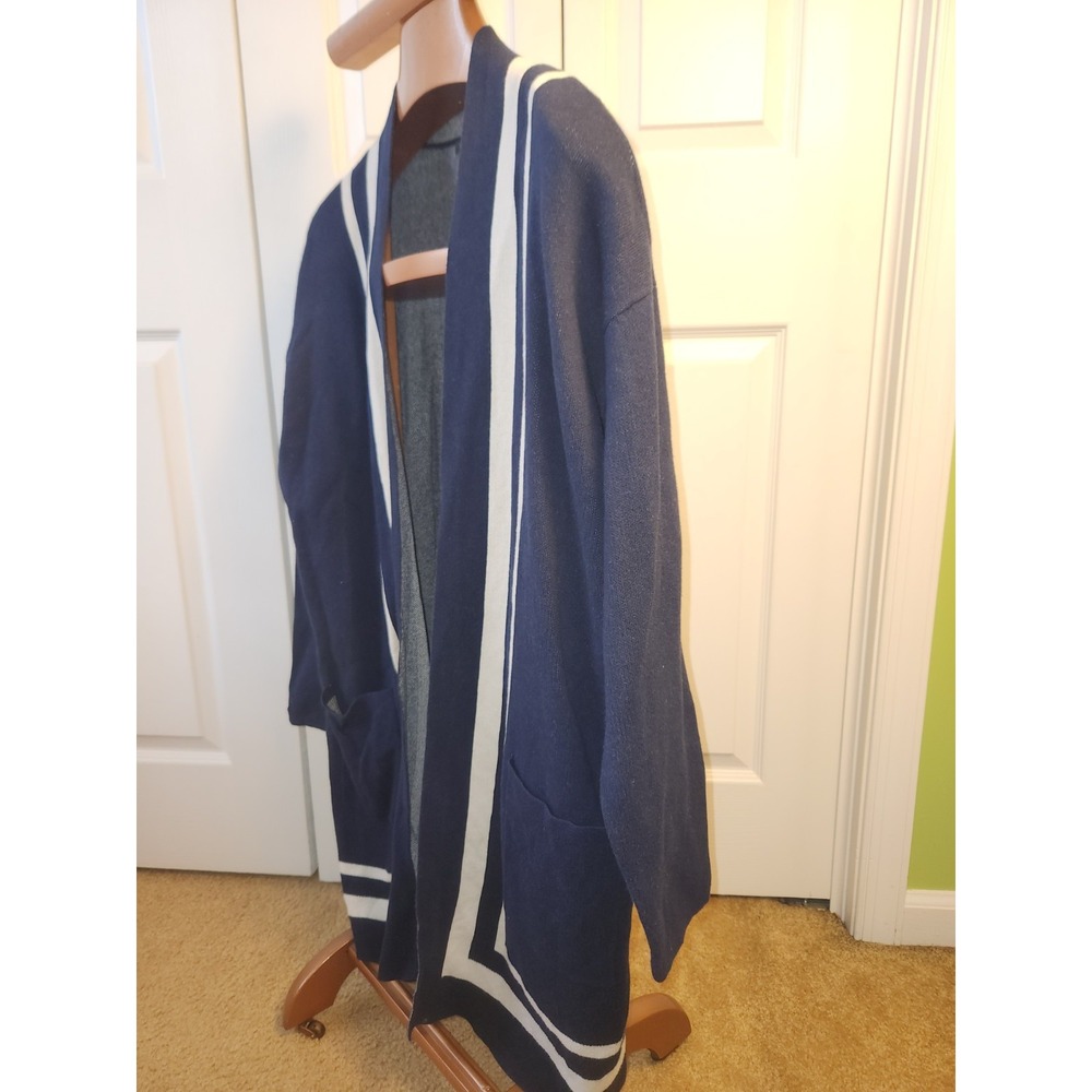 Ann Taylor Factory Open Front Cardigan With Wide Whit Striped.  Size  Xl - Picture 2 of 6